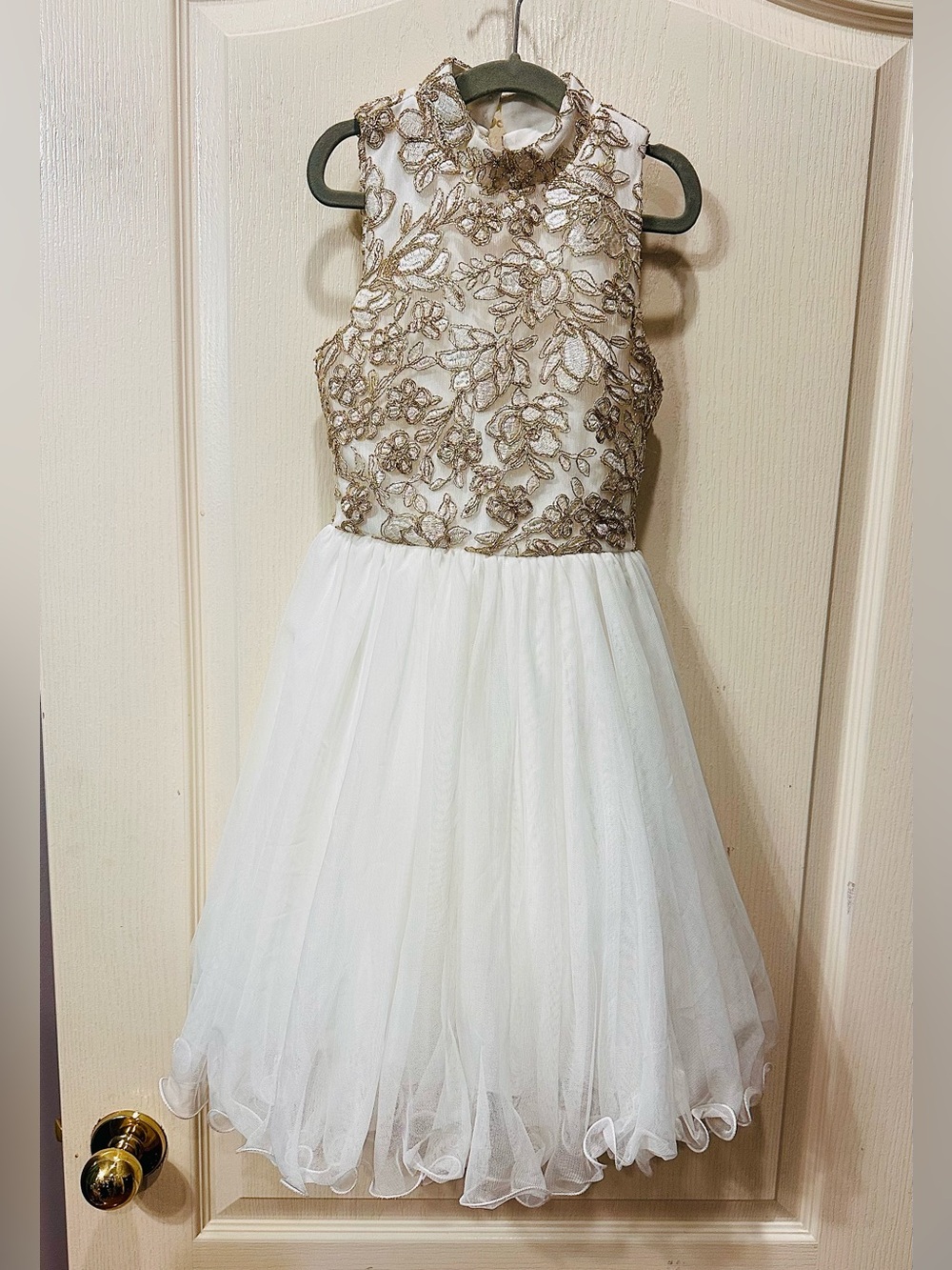 Girls Speechless White and Gold Floral Embroidered Tulle Dress